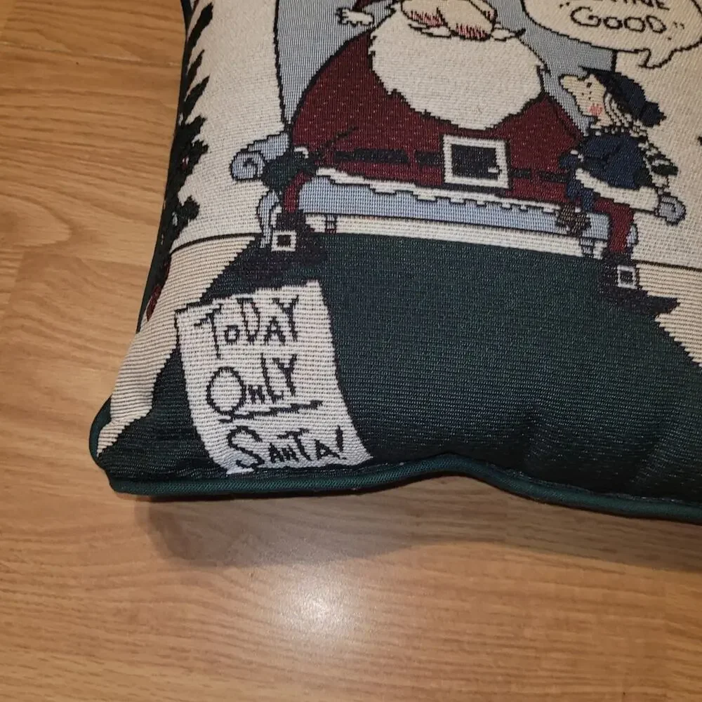 Vintage 90s Hallmark Shoebox Christmas Tapestry Pillow Santa Define Good